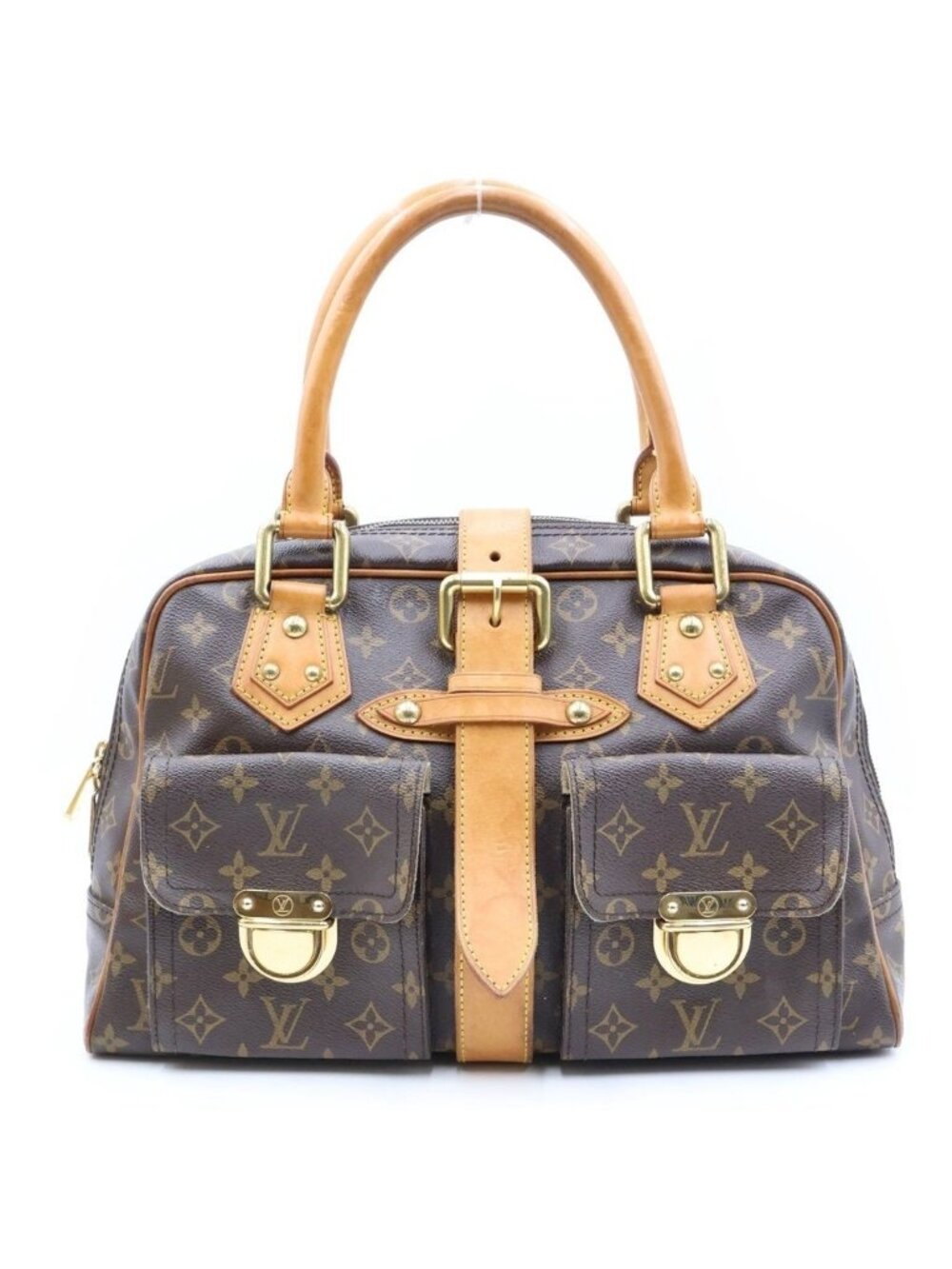 Louis Vuitton Monogram Manhattan GM Handbag Brown Leather Gold
